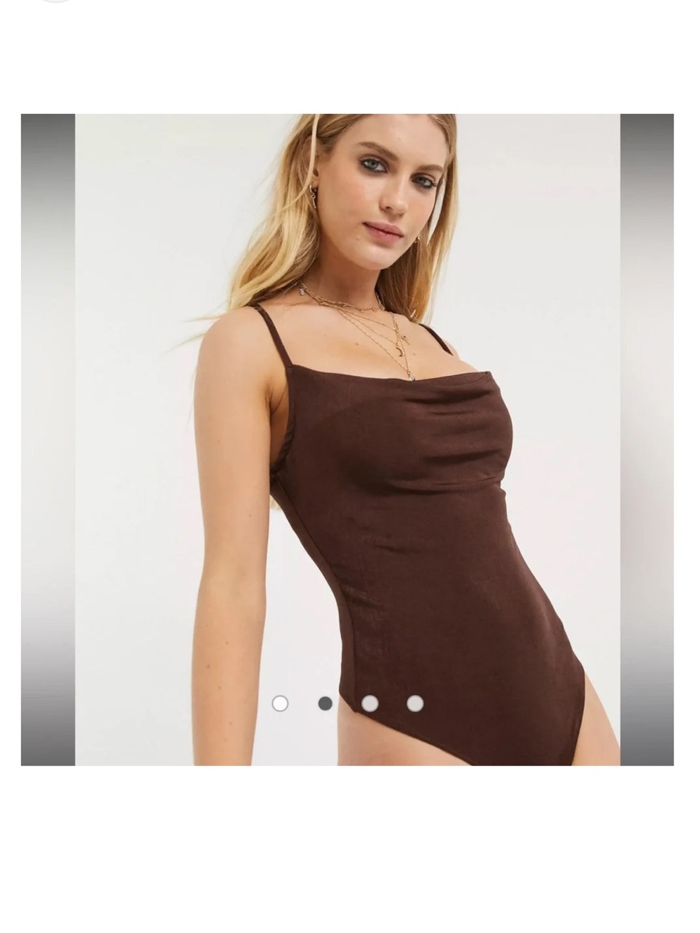 NWT Free People Sleek Brown Cowl Neck Bodysuit